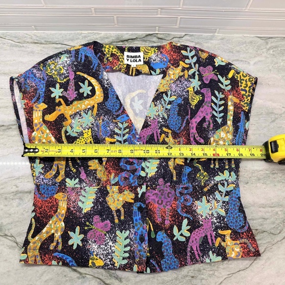 Bimba Y Lola Women's multicolor Sleeveless Blouse V-Neck Top with animal print L - Picture 2 of 13